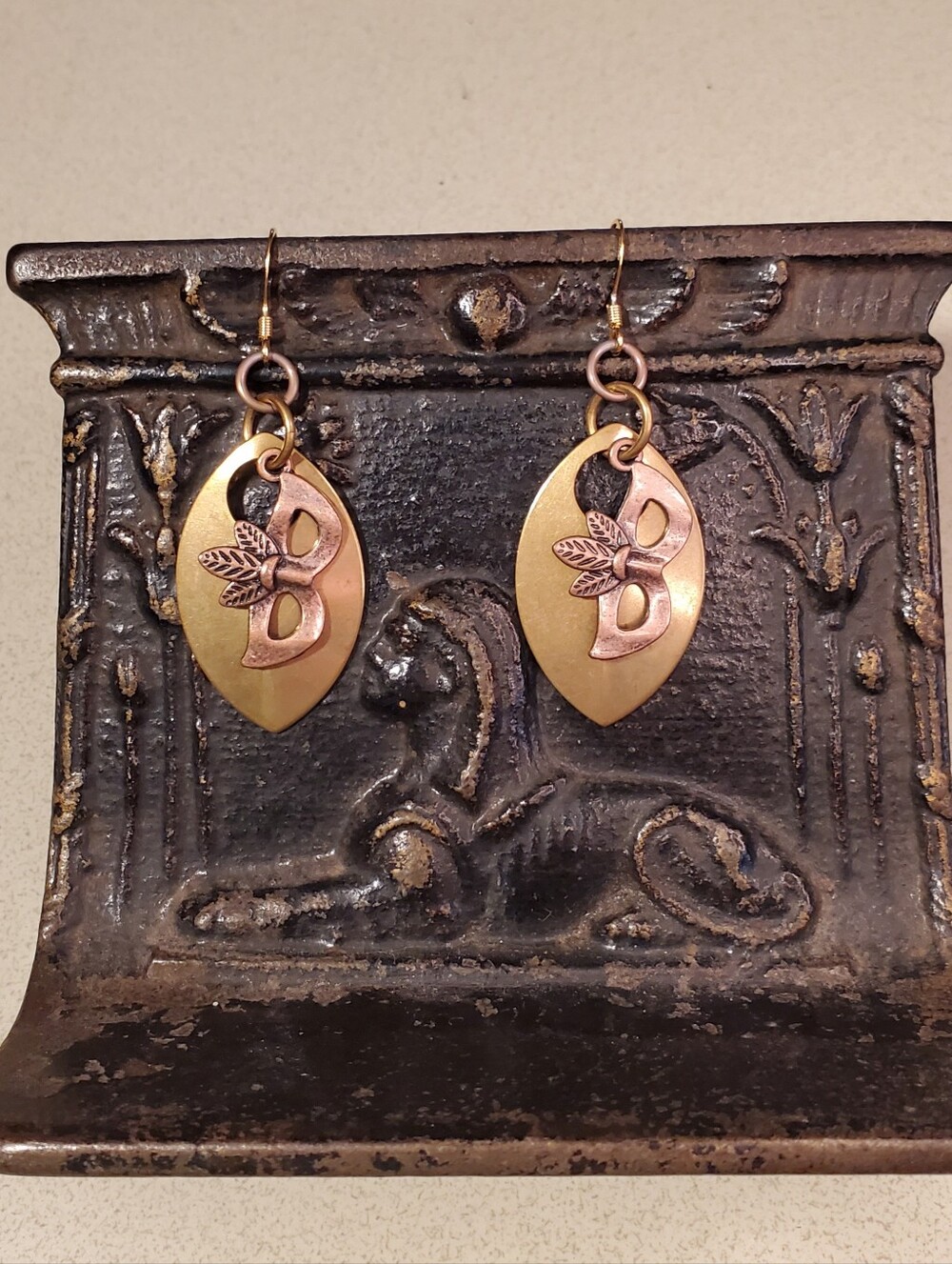Handcrafted Brass Leaf Antique Copper Mask Drop Earrings